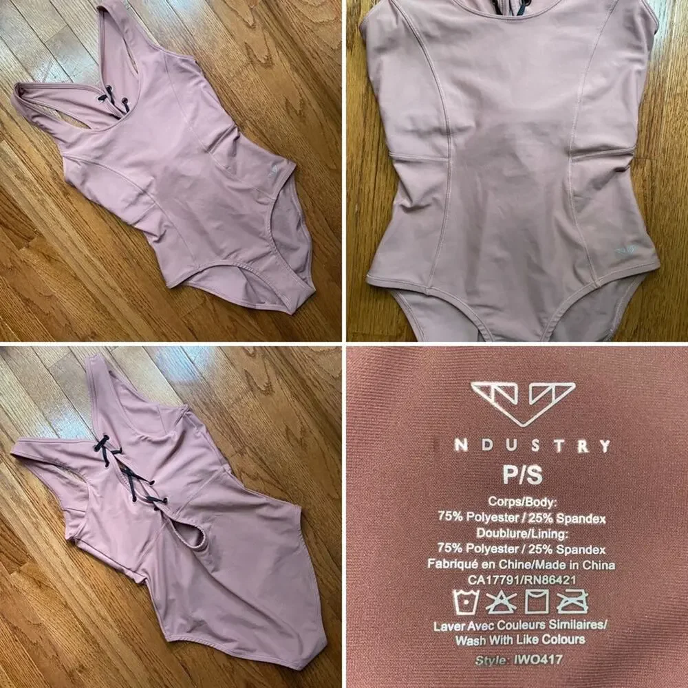 Industry $120 One Piece Lace Up Pink Womens Swimsuit IWO417 sz Small EUC